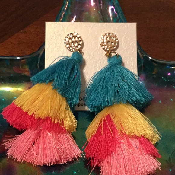 🌺NWT Cool Colorful Tassel Hanging Earrings 🌺 - Picture 2 of 3